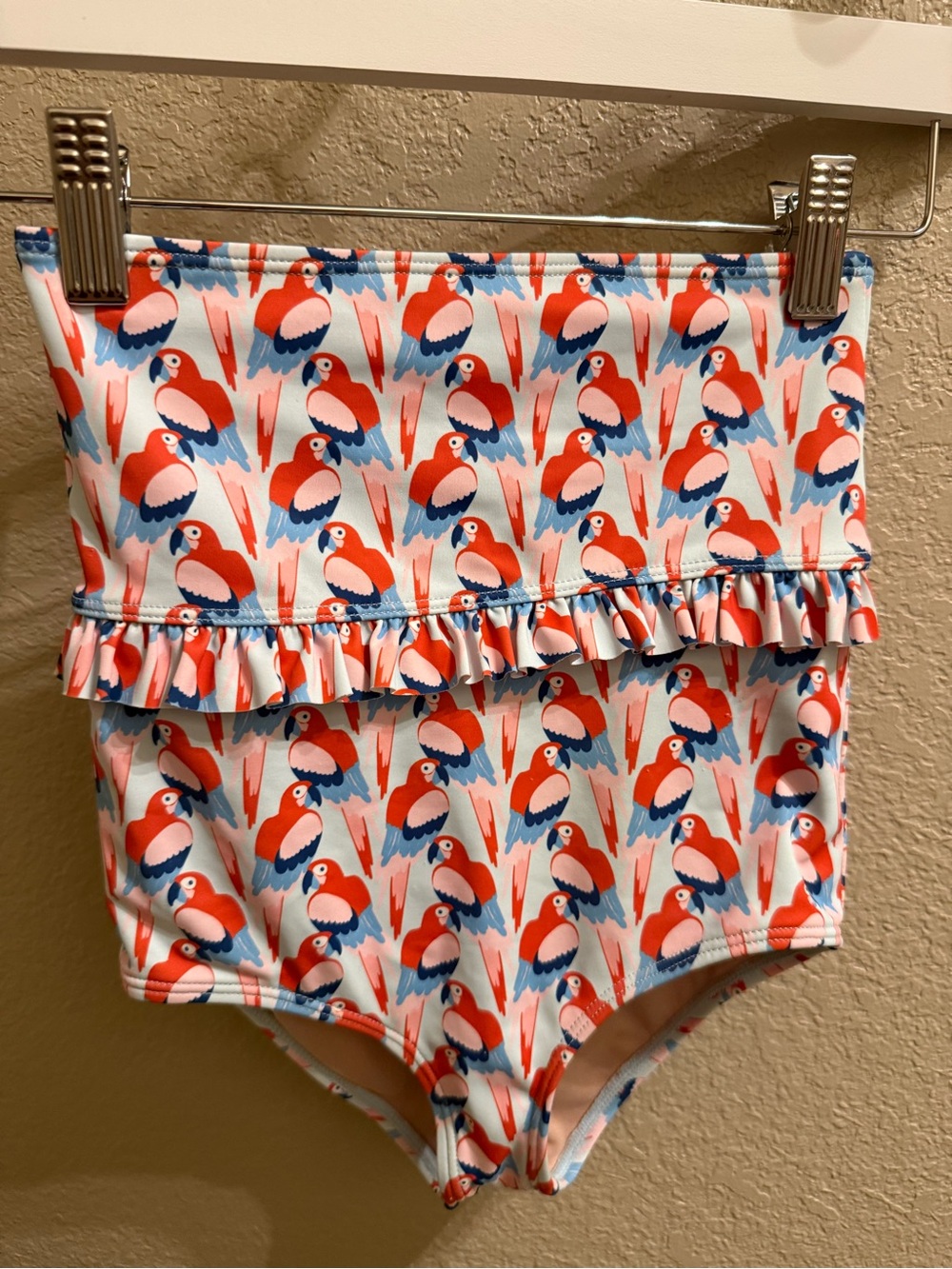 Girls Parrot Print Ruffle Swimsuit Bottoms- Pink Blue